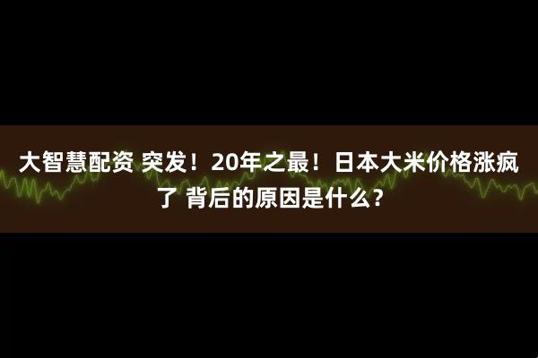 大智慧配资 突发！20年之最！日本大米价格涨疯了 背后的原因是什么？